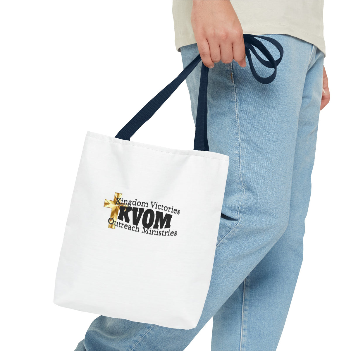 KVOM Logo Tote Bag, White, Black Logo