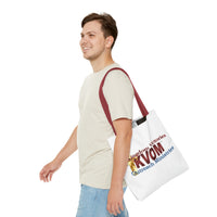 KVOM Logo Tote Bag, White, Maroon Logo