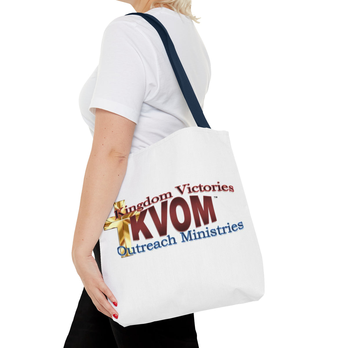 KVOM Logo Tote Bag, White, Maroon Logo