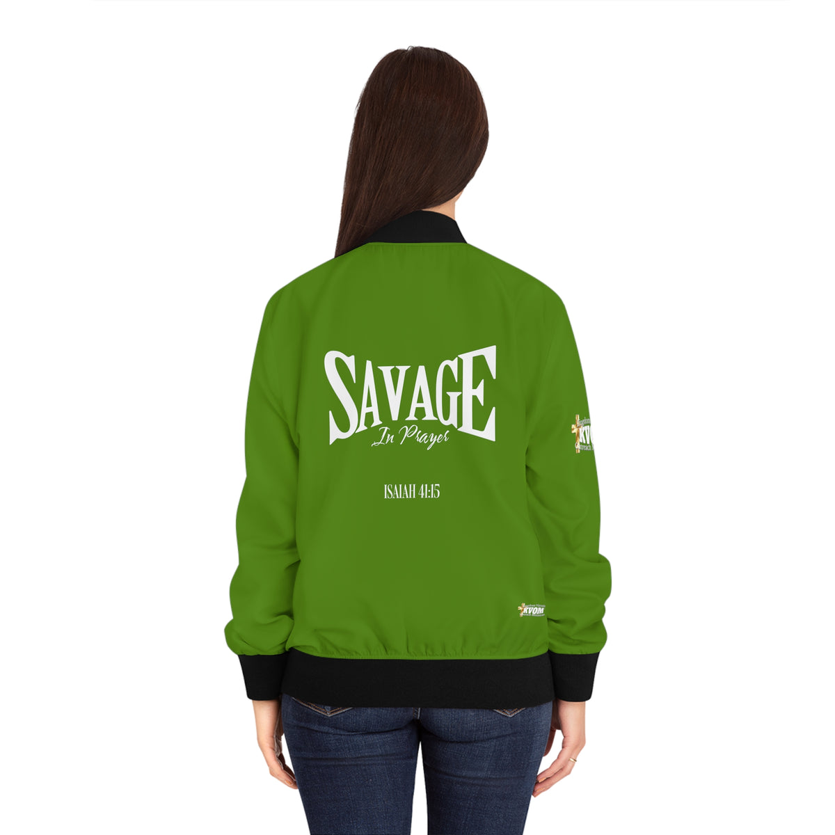 Savage in Prayer Women's Bomber Jacket, Lime