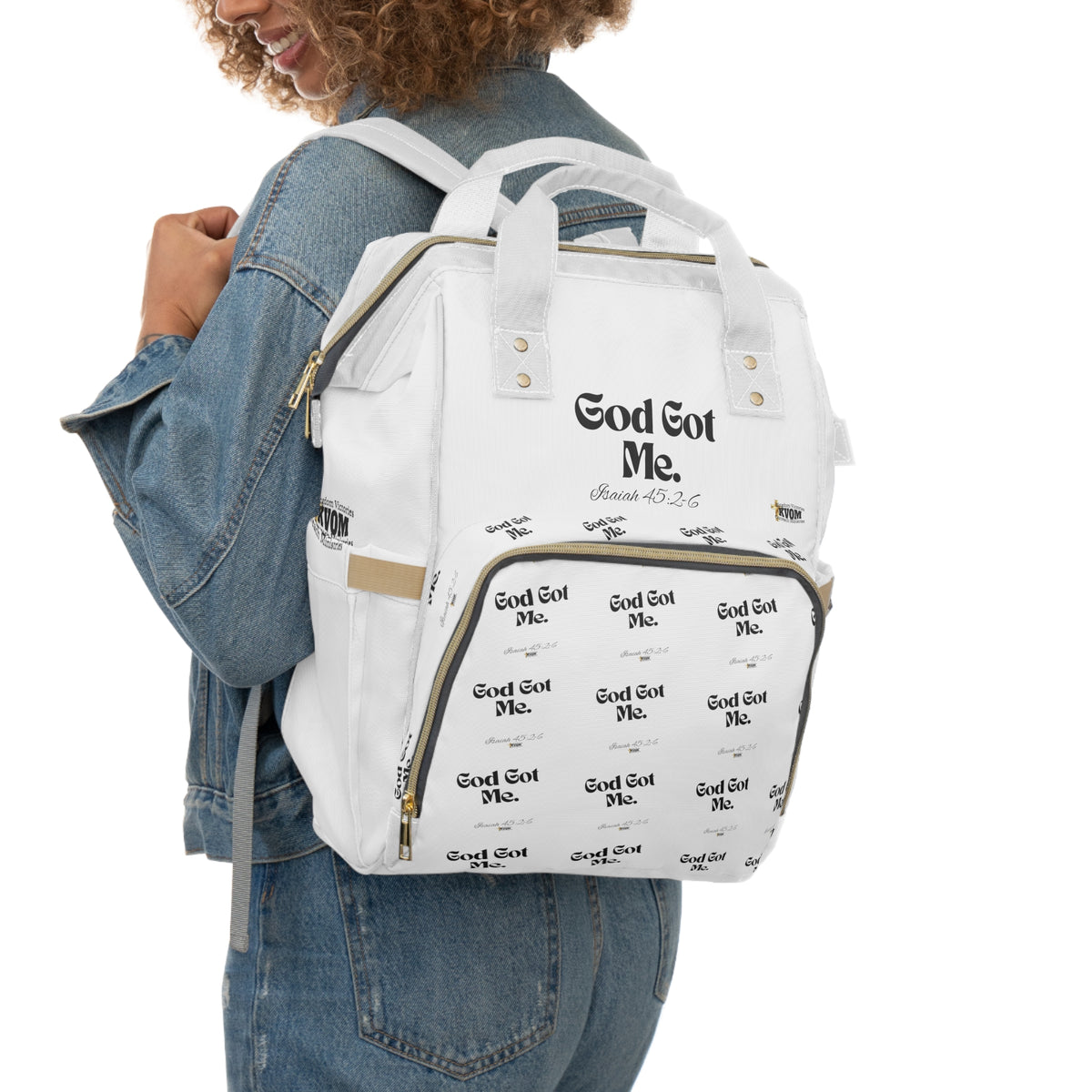 God Got Me KVOM Diaper Backpack, White