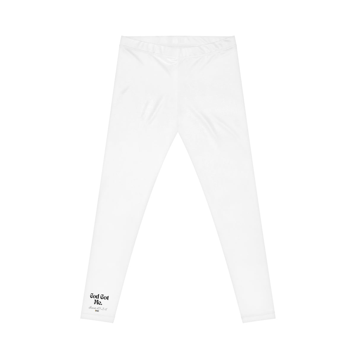 God Got Me Women's Casual Leggings, White, Black Logo