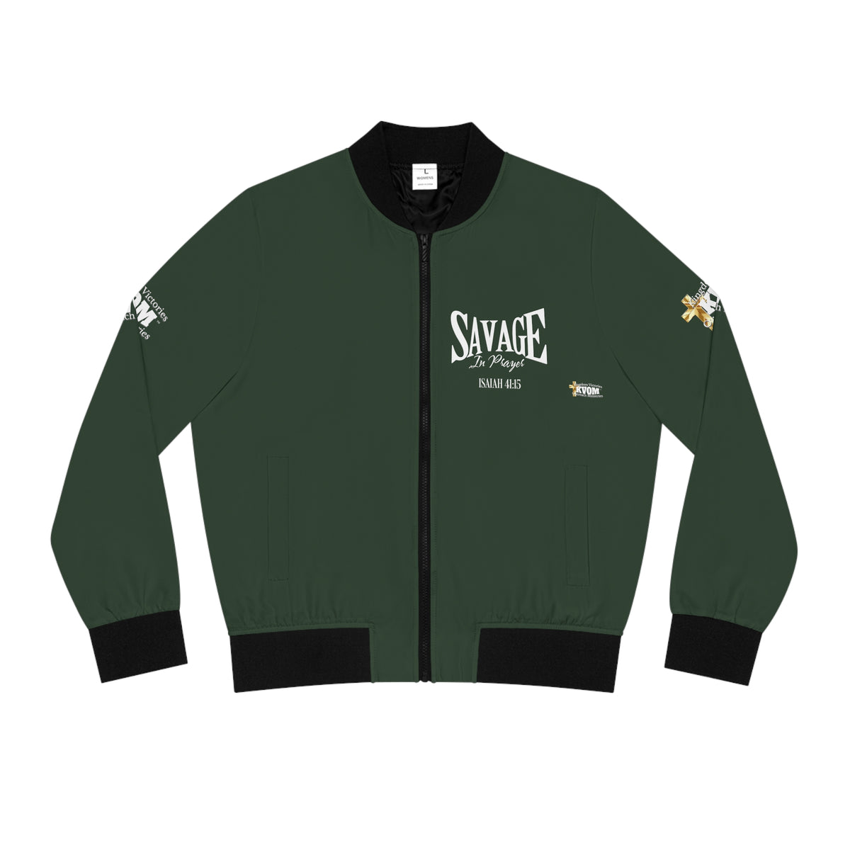 Savage in Prayer Women's Bomber Jacket, Forest Green