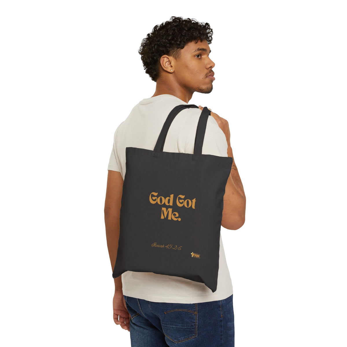 God Got Me Cotton Canvas Tote Bag: Black & Gold