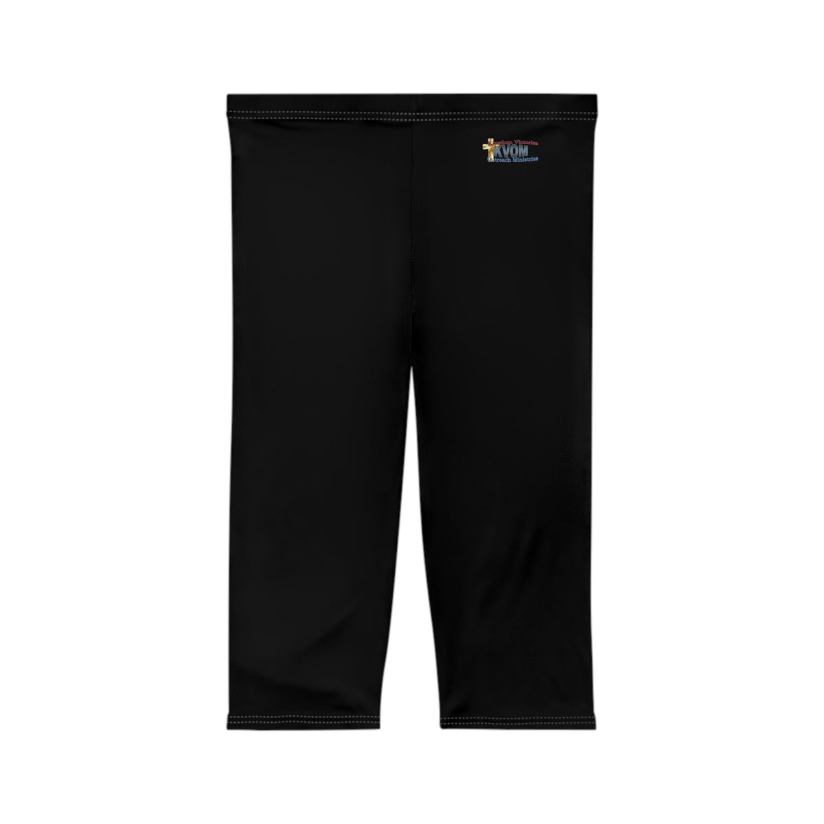 Women’s MId-Length Leggings, Black, Blue KVOM Logo