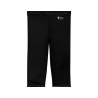 Women’s MId-Length Leggings, Black, Blue KVOM Logo