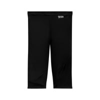 Women’s Mid-Length Leggings, Black, Silver Steel KVOM Logo