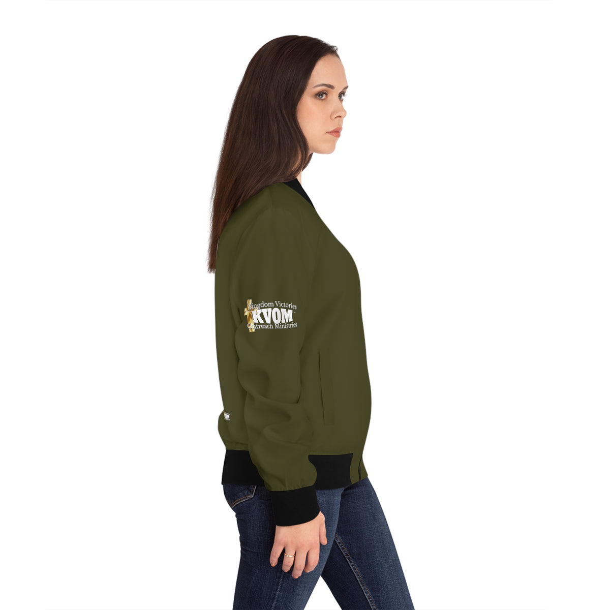 Savage in Prayer Women's Bomber Jacket, Militant Green