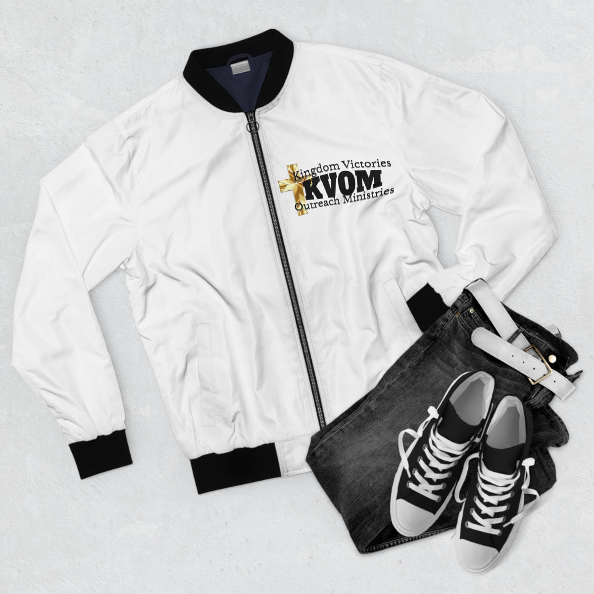 KVOM Logo Men's Bomber Jacket: White