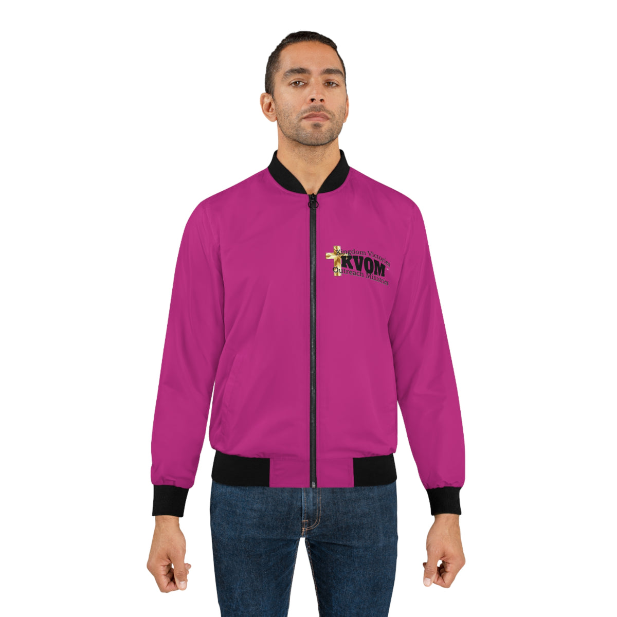 KVOM Logo Men's Bomber Jacket: Berry Pink