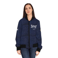 Savage in Prayer Women's Bomber Jacket, Indigo Denim