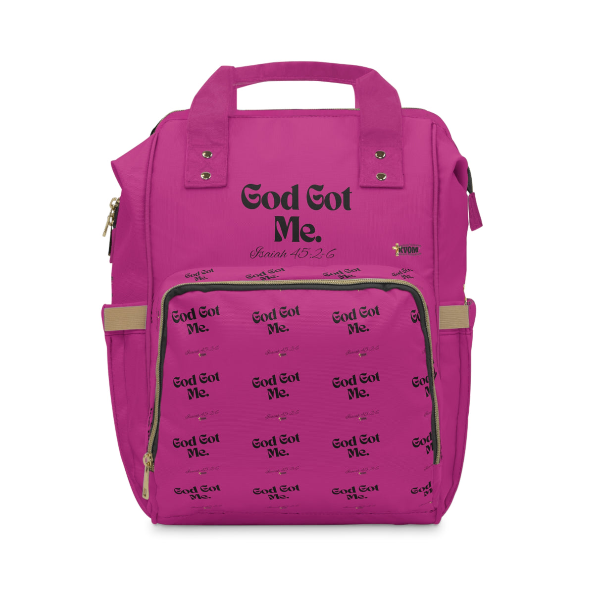 God Got Me KVOM Diaper Backpack, Berry Pink