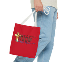 KVOM Logo Tote Bag, Red, Maroon Logo