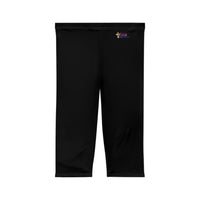 Women’s Mid-Length Leggings, Black, Moses Temple Colored KVOM Logo