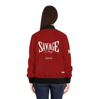 Savage in Prayer Women's Bomber Jacket, Blood Red