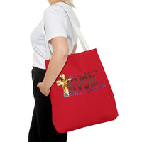 KVOM Logo Tote Bag, Red, Maroon Logo