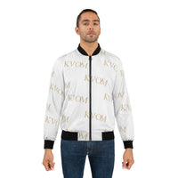 KVOM Logo Slant Bomber Jacket, Wht & Gold