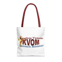 KVOM Logo Tote Bag, White, Maroon Logo