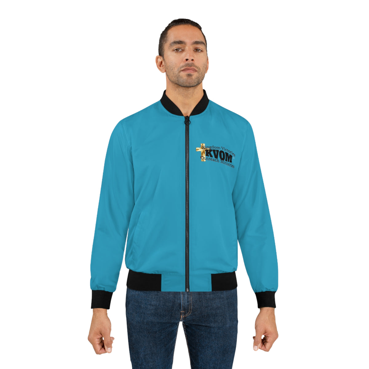 KVOM Logo Men's Bomber Jacket: Turquoise