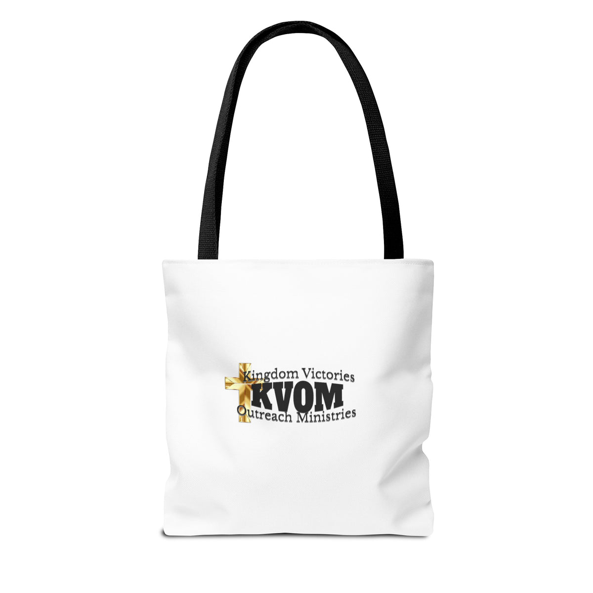 KVOM Logo Tote Bag, White, Black Logo