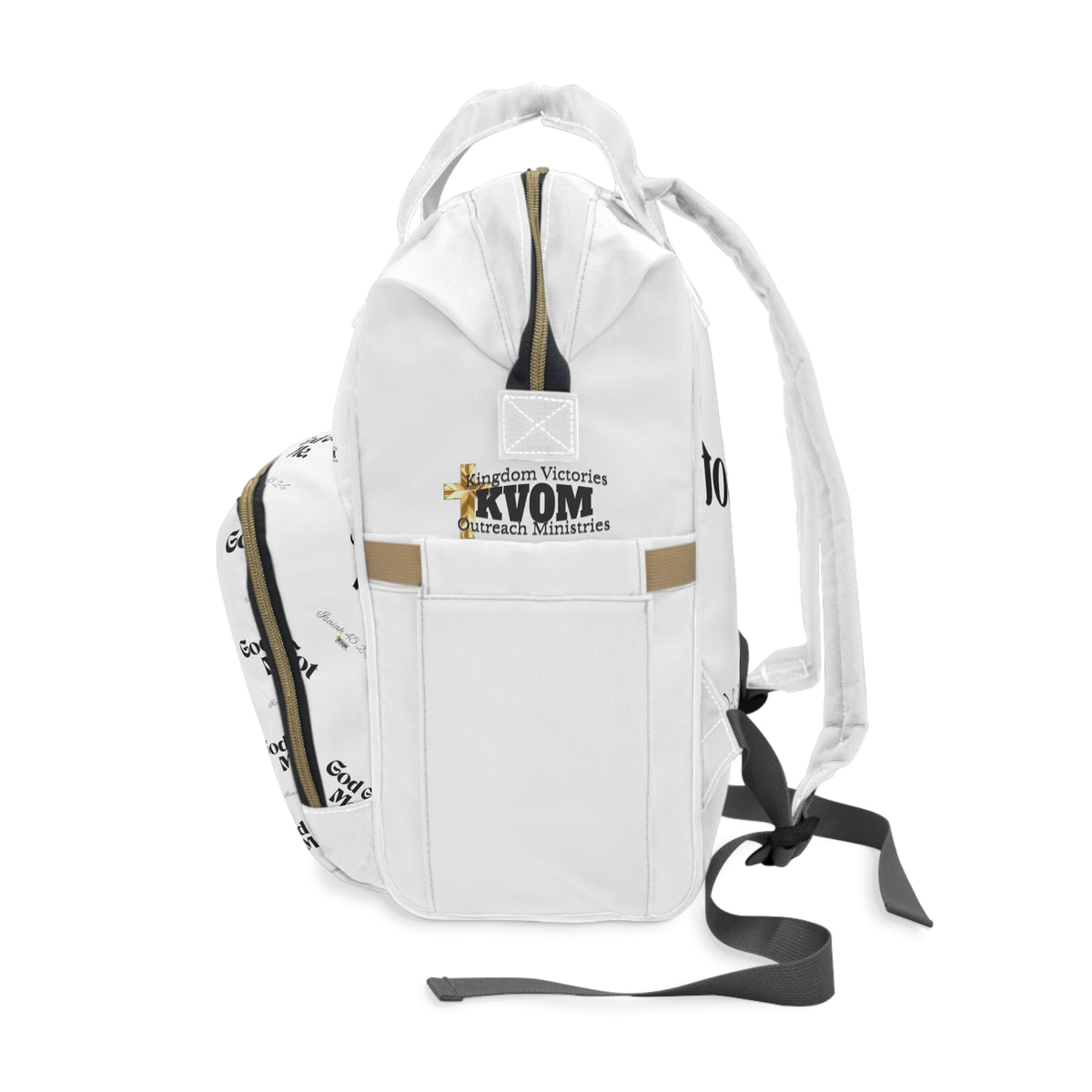 God Got Me KVOM Diaper Backpack, White