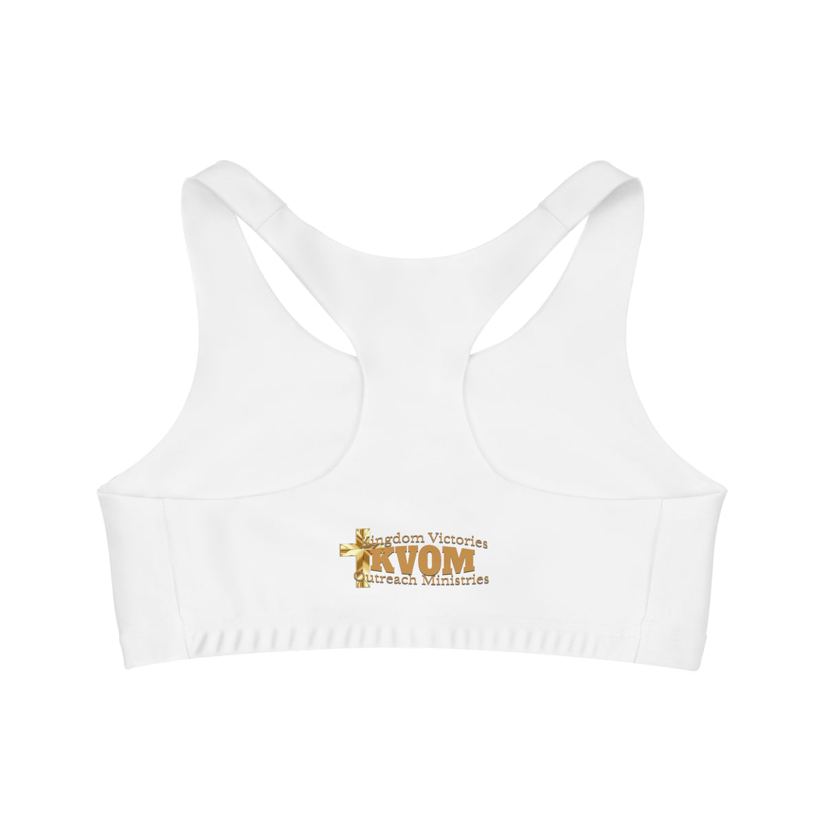 KVOM Side Logo Seamless Sports Bra, White & True Gold