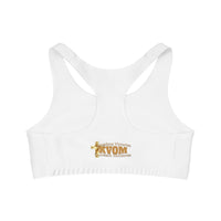 KVOM Side Logo Seamless Sports Bra, White & True Gold