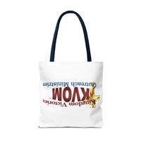 KVOM Logo Tote Bag, White, Maroon Logo