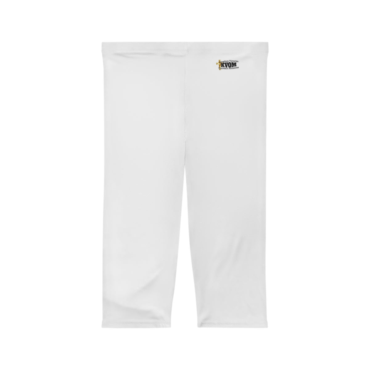 Women’s Mid-Length Leggings, White, Black KVOM Logo