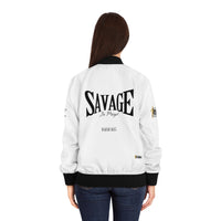 Savage in Prayer Women's Bomber Jacket, White