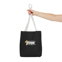 KVOM Logo Tote Bag, Black, White Logo