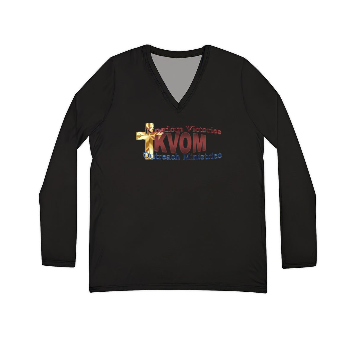 KVOM Maroon Logo Women's Long Sleeve V-Neck Shirt, Black