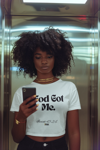 God Got Me Women's Crop Top, White & Black