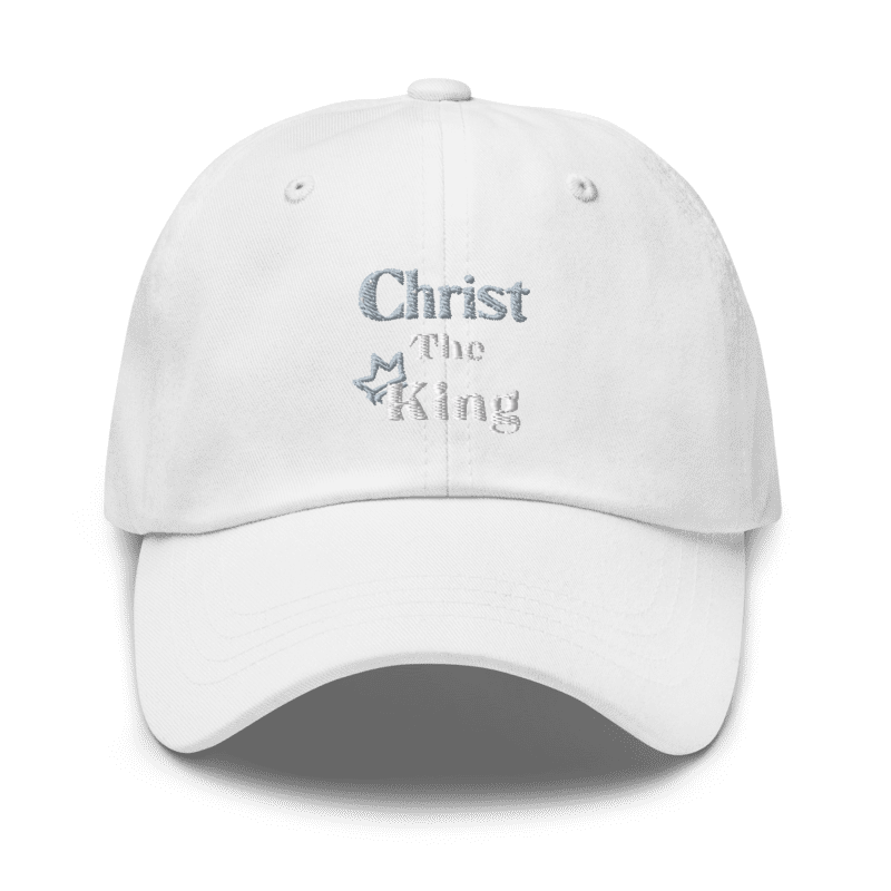 Christ The King Embroidered Men's Hat, Gold and White Emblem-KVOM; Christian Clothing; Women’s Clothing; Men's Clothes, Men's Hats, Women’s T-Shirts; Hoodies Sale; Ladies Tops; Ladies Dresses; Floral Tops; Floral Dresses; Flower Clothes; Activewear; Glorious; Psalms; Blessings On Blessings; Teens Clothing; Christian Book Store; Girl’s Clothing Sale; Mother’s Day Sale; Gifts For Sister; Christian Gifts; Gifts for Daughter; Spring Sale; Clearance Sale; Jesus; Christ Is King; Holy Ghost; God Got Me; Spiritual 