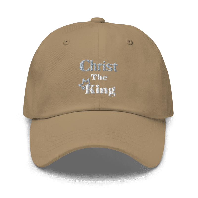 Christ The King Embroidered Men's Hat, Gold and White Emblem-KVOM; Christian Clothing; Women’s Clothing; Men's Clothes, Men's Hats, Women’s T-Shirts; Hoodies Sale; Ladies Tops; Ladies Dresses; Floral Tops; Floral Dresses; Flower Clothes; Activewear; Glorious; Psalms; Blessings On Blessings; Teens Clothing; Christian Book Store; Girl’s Clothing Sale; Mother’s Day Sale; Gifts For Sister; Christian Gifts; Gifts for Daughter; Spring Sale; Clearance Sale; Jesus; Christ Is King; Holy Ghost; God Got Me; Spiritual 