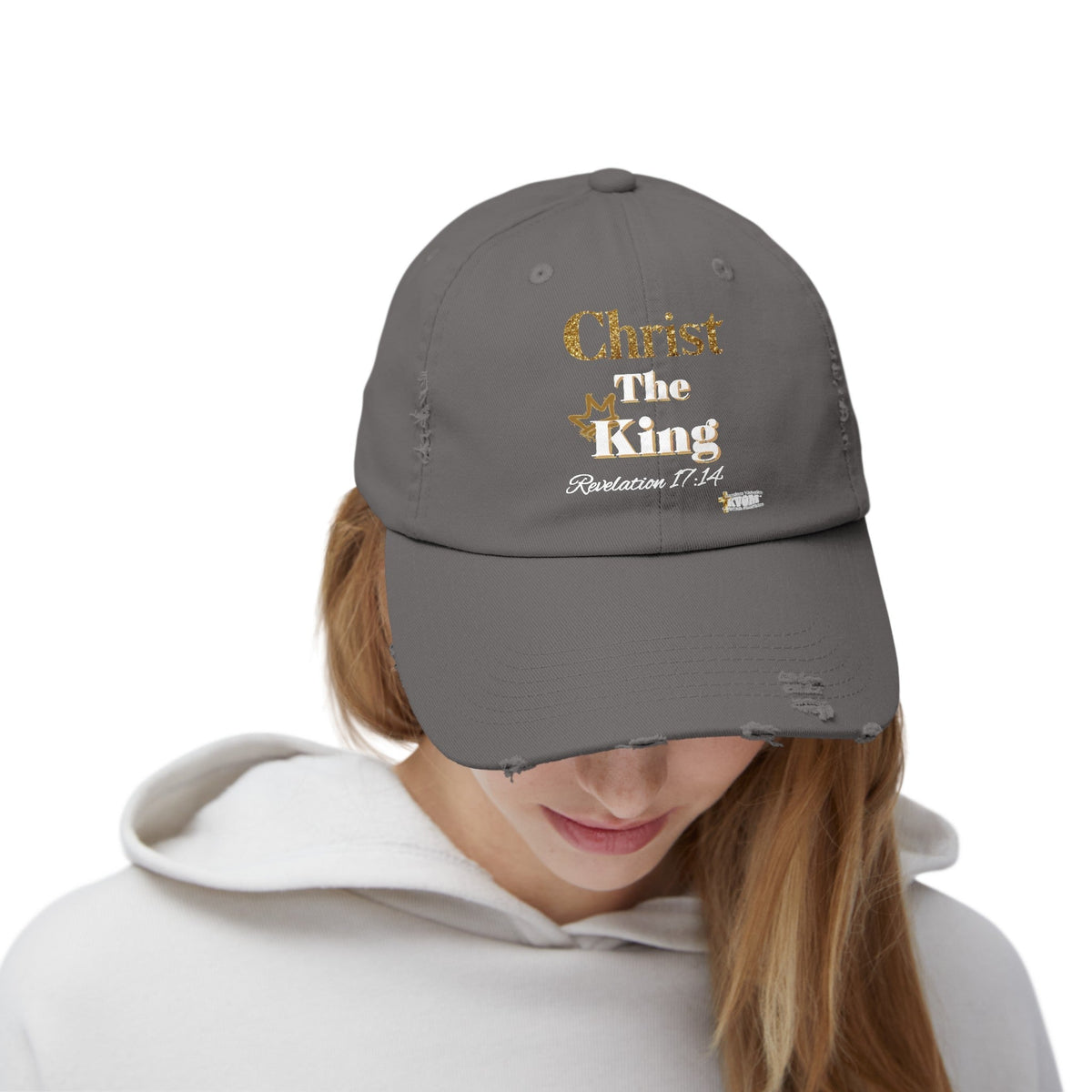 Christ The King Unisex Distressed Cap-KVOM; Christian Clothing; Women’s Clothing; Men's Clothes, Men's Hats, Women’s T-Shirts; Hoodies Sale; Ladies Tops; Ladies Dresses; Floral Tops; Floral Dresses; Flower Clothes; Activewear; Glorious; Psalms; Blessings On Blessings; Teens Clothing; Christian Book Store; Girl’s Clothing Sale; Mother’s Day Sale; Gifts For Sister; Christian Gifts; Gifts for Daughter; Spring Sale; Clearance Sale; Jesus; Christ Is King; Holy Ghost; God Got Me; Spiritual Warrior; Prophetic; Ble