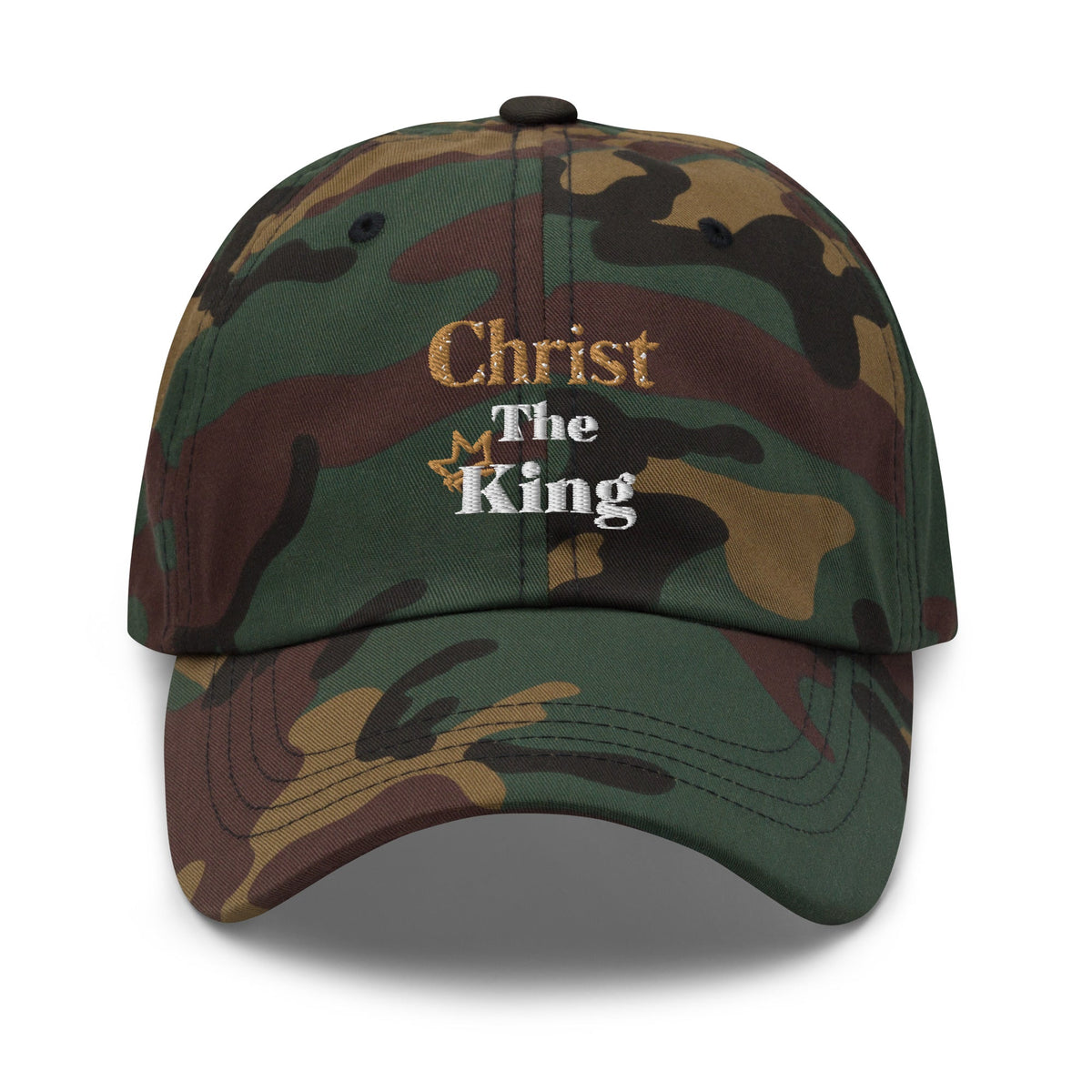 Christ the King Embroidered Men's Hat, Green Camo-KVOM; Christian Clothing; Women’s Clothing; Men's Clothes, Men's Hats, Women’s T-Shirts; Hoodies Sale; Ladies Tops; Ladies Dresses; Floral Tops; Floral Dresses; Flower Clothes; Activewear; Glorious; Psalms; Blessings On Blessings; Teens Clothing; Christian Book Store; Girl’s Clothing Sale; Mother’s Day Sale; Gifts For Sister; Christian Gifts; Gifts for Daughter; Spring Sale; Clearance Sale; Jesus; Christ Is King; Holy Ghost; God Got Me; Spiritual Warrior; Pr