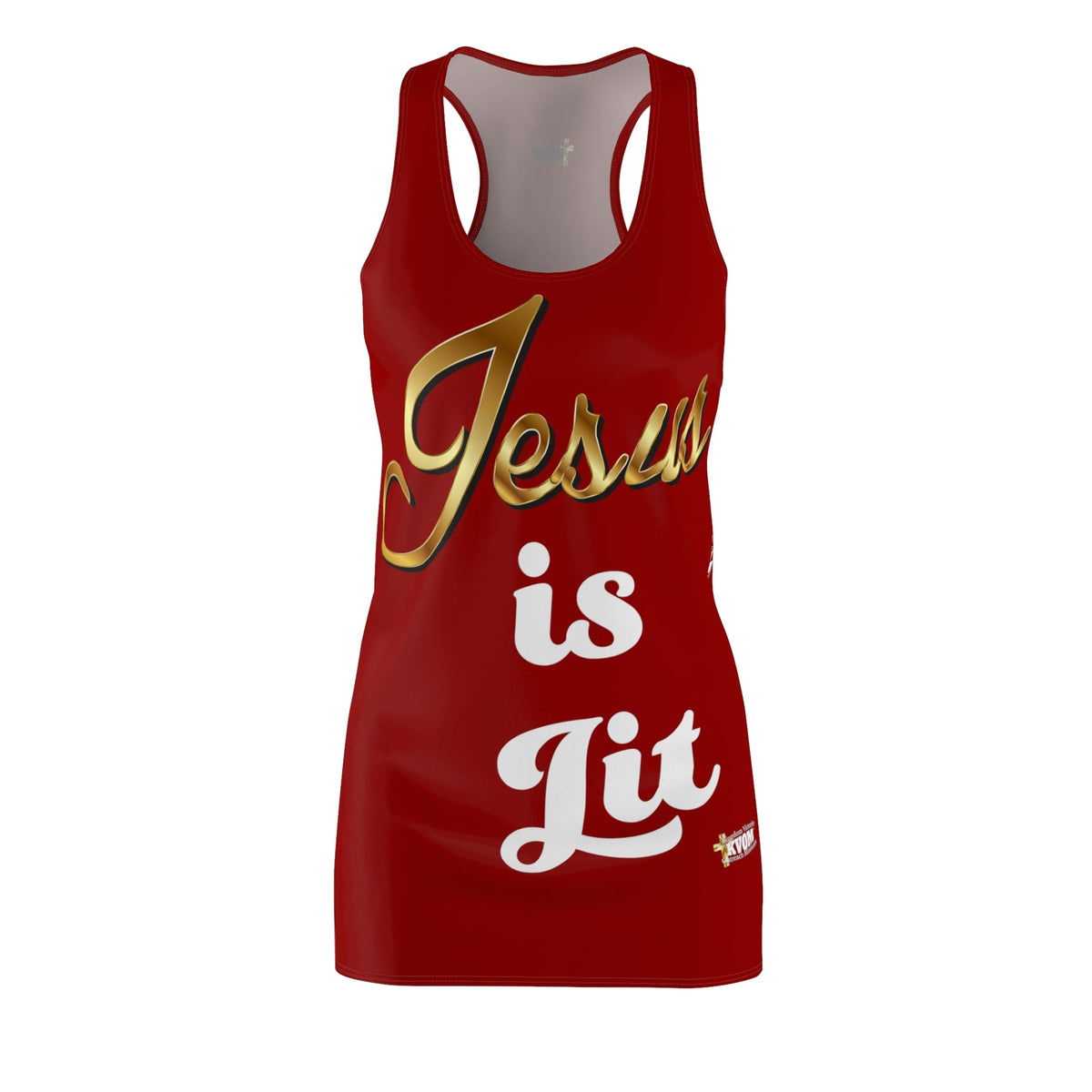 Copy of Jesus is Lit Women's Branded Racerback Dress, Cardinal Red-KVOM KVOM Christian Clothing; Women’s Clothing; Women’s T-Shirts; Men's Clothing; Men's T-Shirts, Hoodies Sale; Ladies Tops; Ladies Dresses; Floral Tops; Floral Dresses; Flower Clothes; Activewear; Glorious; Psalms; Blessings On Blessings; Teens Clothing; Christian Book Store; Girl’s Clothing Sale; Mother’s Day Sale; Gifts For Sister; Christian Gifts; Gifts for Daughter; Spring Sale; Clearance Sale; Jesus; Christ Is King; Holy Ghost; God Got