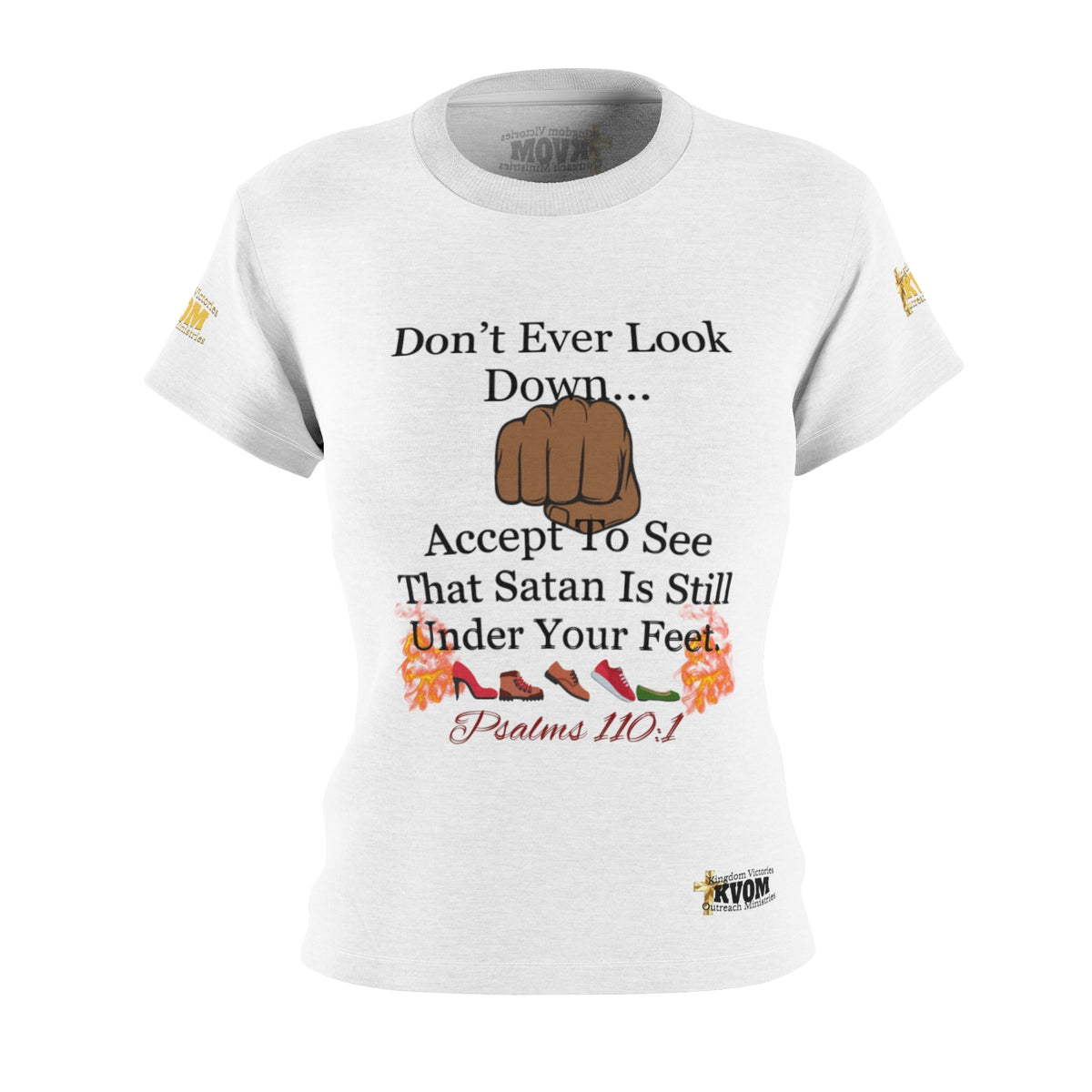 Don't Ever Look Down Women's Fitted Shirt White BLK Fist-KVOM