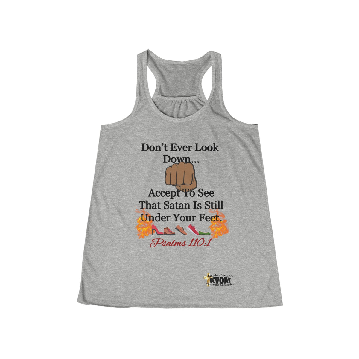 Don't Ever Look Down Women's Flowy Racerback Tank, Blk Fist-KVOM