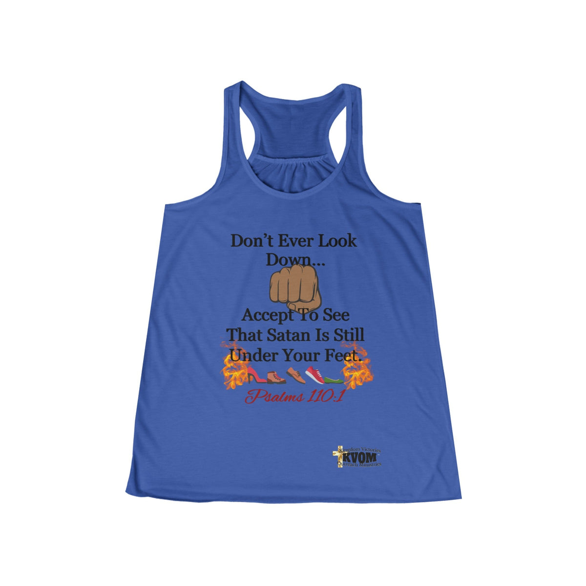 Don't Ever Look Down Women's Flowy Racerback Tank, Blk Fist-KVOM