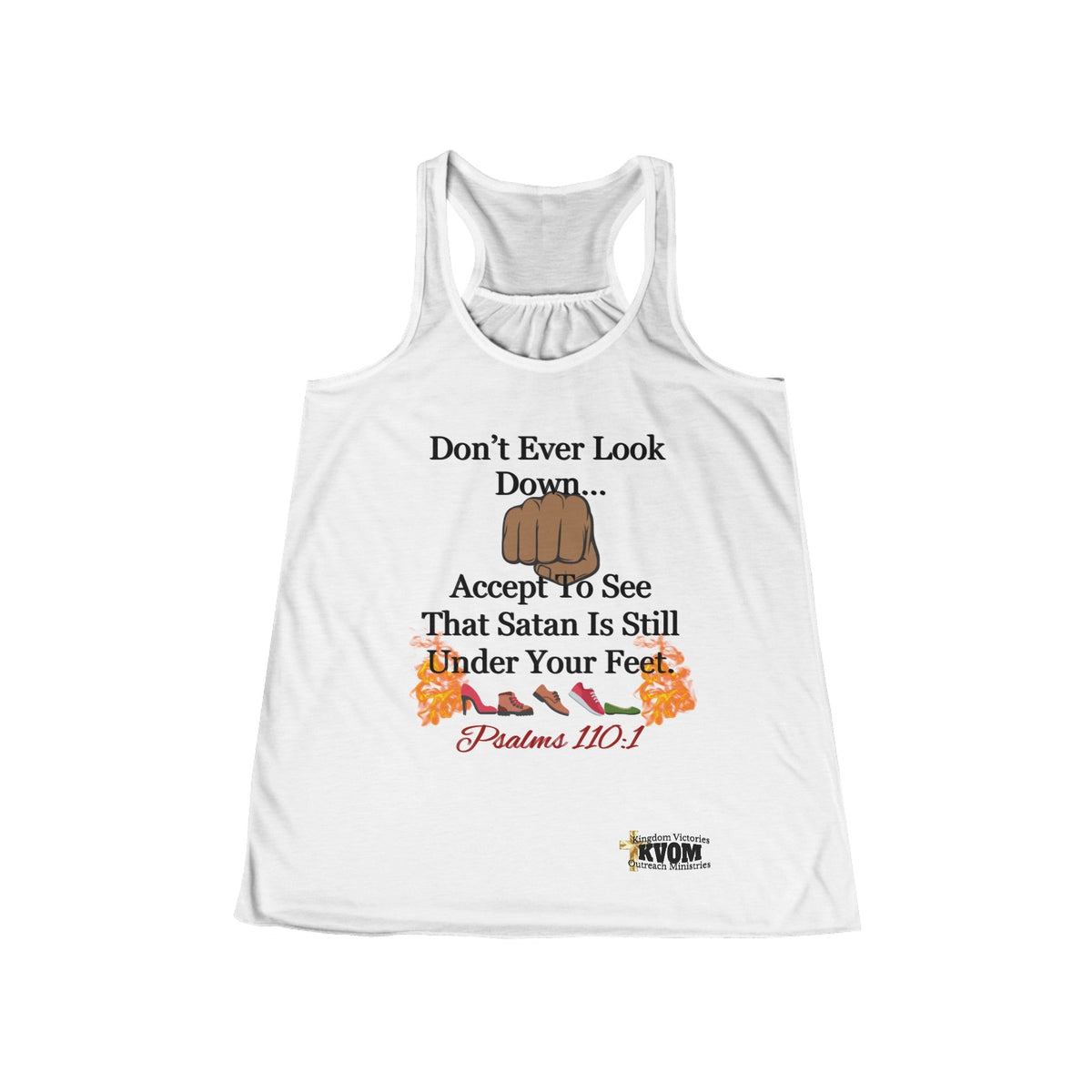 Don't Ever Look Down Women's Flowy Racerback Tank, Blk Fist-KVOM