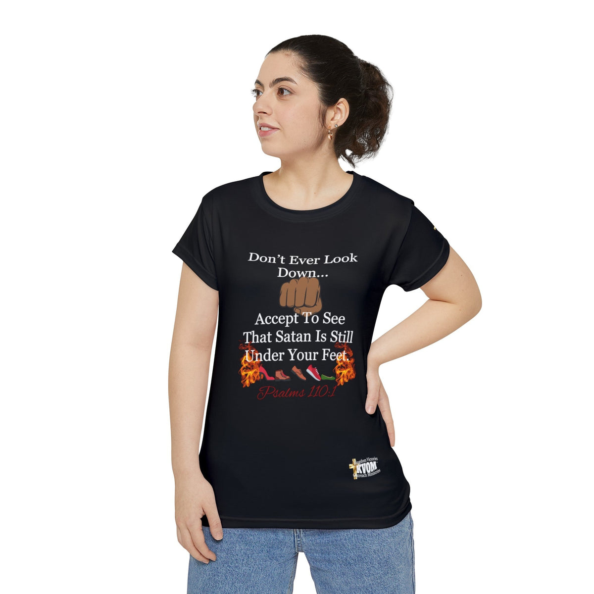 Don't Ever Look Down Women's Shirt Black, Blk Fist-KVOM