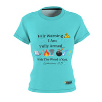 Fair Warning Fully Armed With The Word Women's Fitted Shirt Turqouise-KVOM