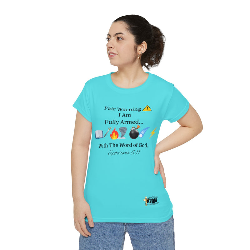 Fair Warning Fully Armed With The Word Women's Short Sleeve Shirt Turqouise-KVOM