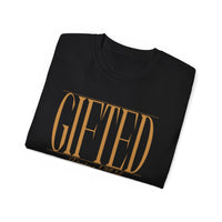 GIFTED "Stretched" Unisex T-Shirt Black, White, Gold Print-KVOM