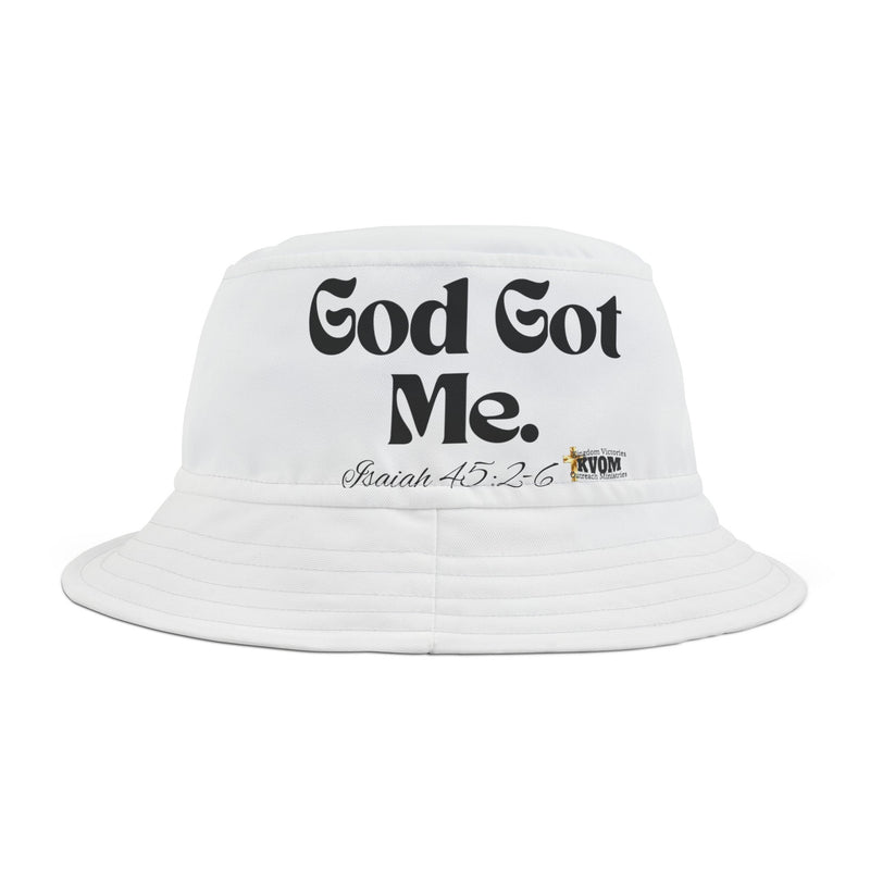 GOD GOT ME Unisex Bucket Hat White-KVOM; Christian Clothing; Women’s Clothing; Men's Clothes, Men's Hats, Women’s T-Shirts; Hoodies Sale; Ladies Tops; Ladies Dresses; Floral Tops; Floral Dresses; Flower Clothes; Activewear; Glorious; Psalms; Blessings On Blessings; Teens Clothing; Christian Book Store; Girl’s Clothing Sale; Mother’s Day Sale; Gifts For Sister; Christian Gifts; Gifts for Daughter; Spring Sale; Clearance Sale; Jesus; Christ Is King; Holy Ghost; God Got Me; Spiritual Warrior; Prophetic; Blessi