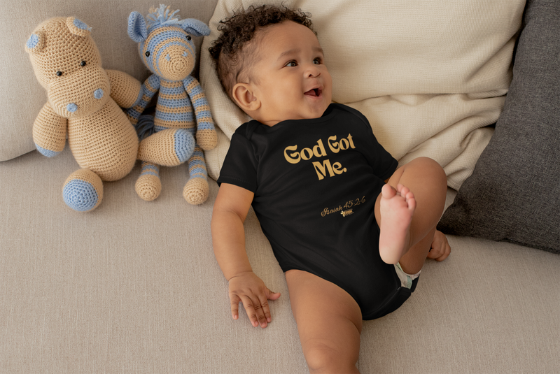 God Got Me Baby Bodysuit, Gold Print