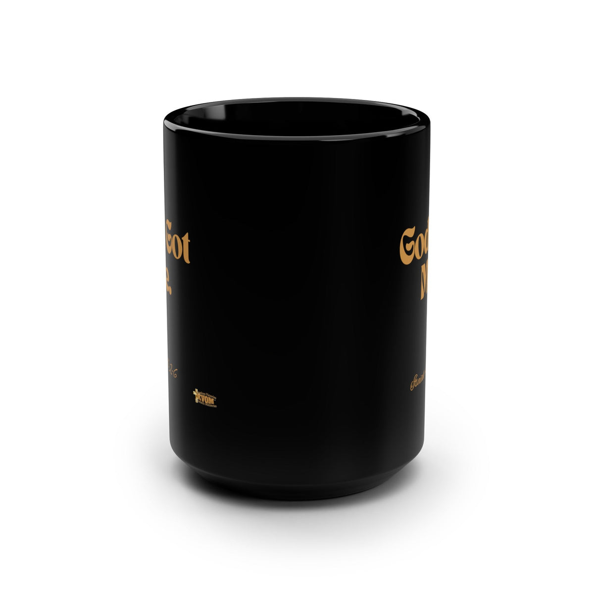 God Got Me Black Mug, 15oz, Gold Print