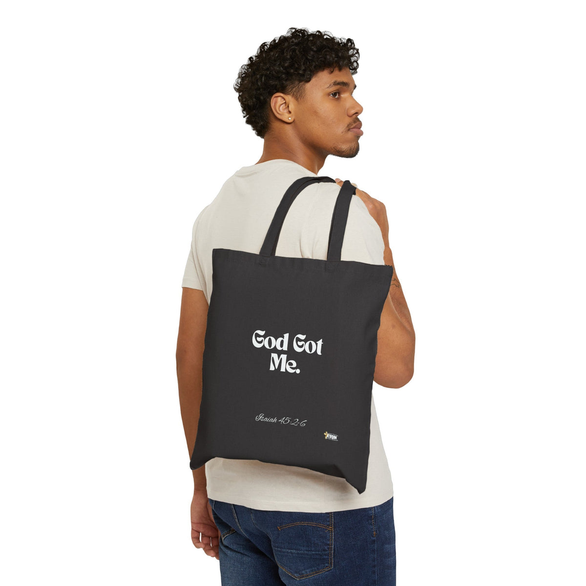 God Got Me Cotton Canvas Tote Bag: Black & White